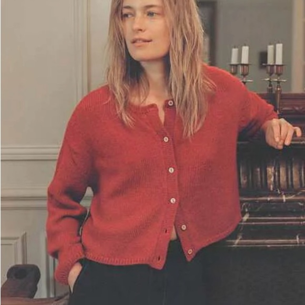 OZMA Everyday Cardigan, Baby Alpaca in Tomato Red Size. XS/S